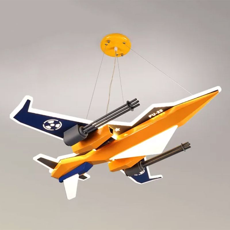 Metal Fighter Figure Hanging Chandelier Contemporary LED Yellow Suspension Lamp for Boys Room