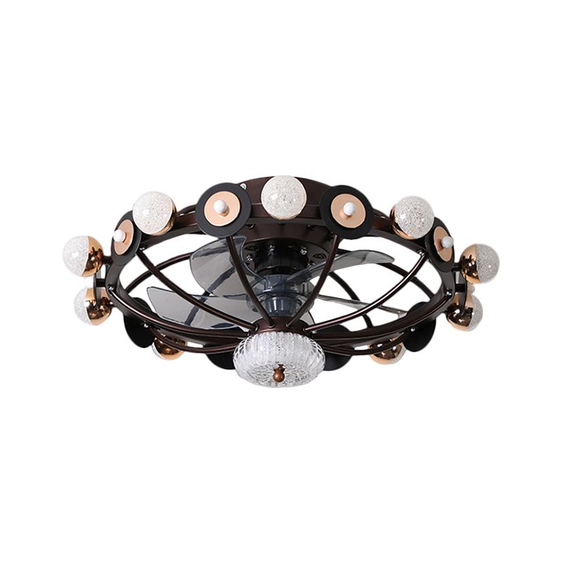 Oval Cage Metallic Pendant Fan Lamp Modernist 25.5" W 11 Heads White/Grey/Coffee Semi Flushmount, 4 Blades
