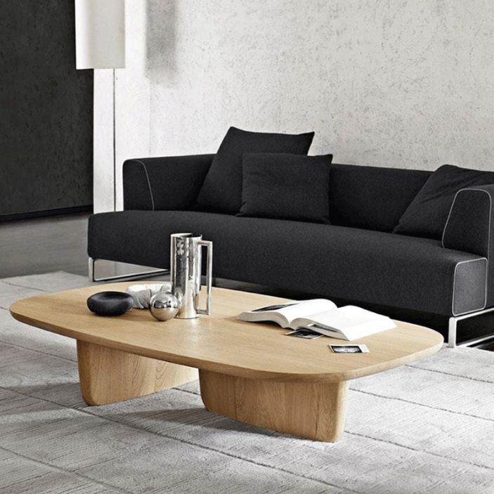 Scandinavian Solid Wood Coffee Table 12.4" H Rectangular Cocktail Table with 2 Legs
