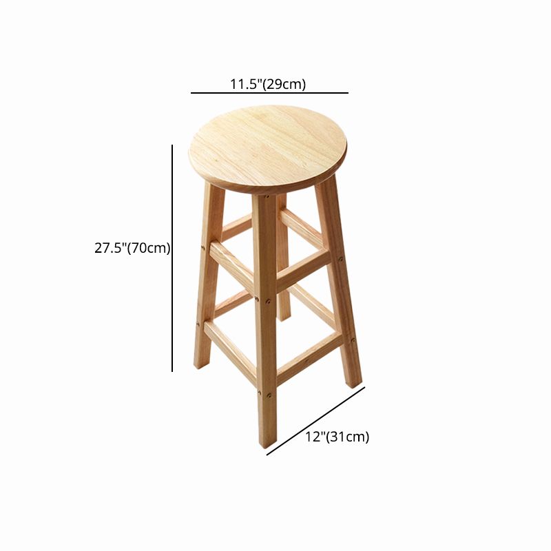 Minimalist Design Solid Wood Bar Stool Backless Counter Chair with Wood Base