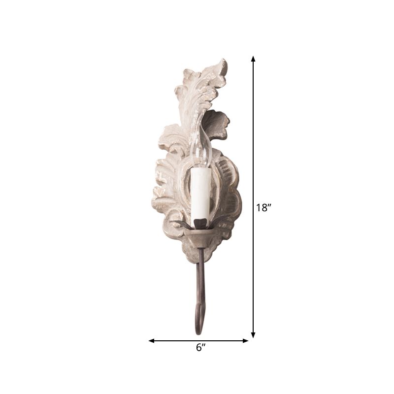 1 Light Candle Wall Light Fixture Vintage Grey Wood Sconce Light with Flame Backplate
