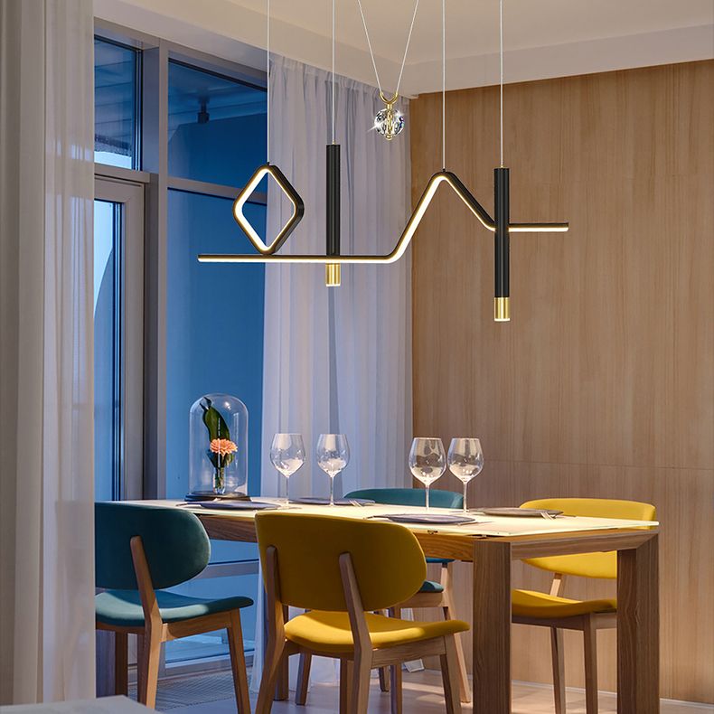 Linear Island Lighting Modern Metal 4 Light Island Light Fixtures in Black