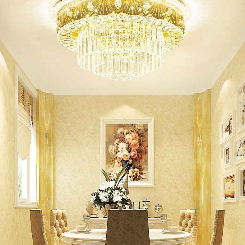 Multi-Layer Flush Ceiling Light Modern Crystal Bedroom LED Flush Mount Lighting in Gold