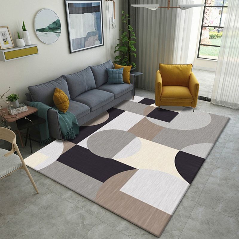 Modern Geometric 3D Printing Rug Multi Colored Polyester Rug Anti-Slip Backing Stain Resistant Washable Carpet for Living Room