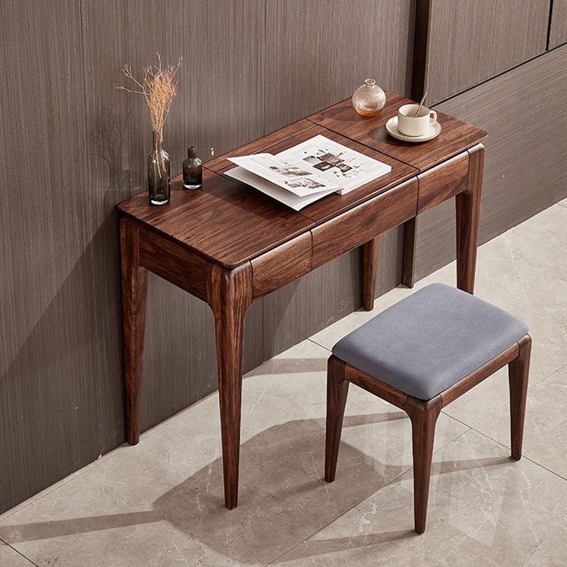 2 Drawer & Jewelry Vanity Desk Brown Wood Makeup Vanity Desk
