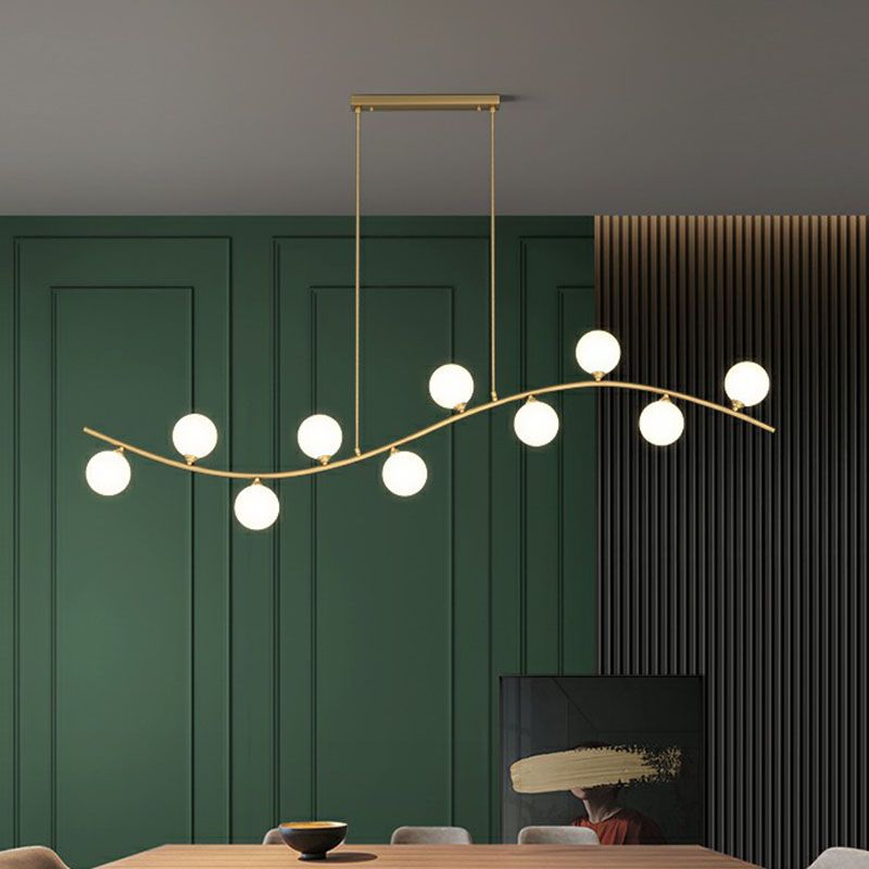 Minimalist Wavy Ceiling Pendant Milk Ball Glass Dining Room Island Lighting in Gold