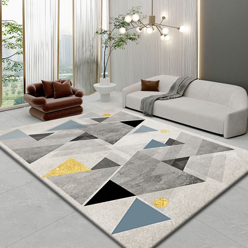 Modern Carpet Color Block Geometry Print Area Rug Polyester with Non-Slip Backing Rug