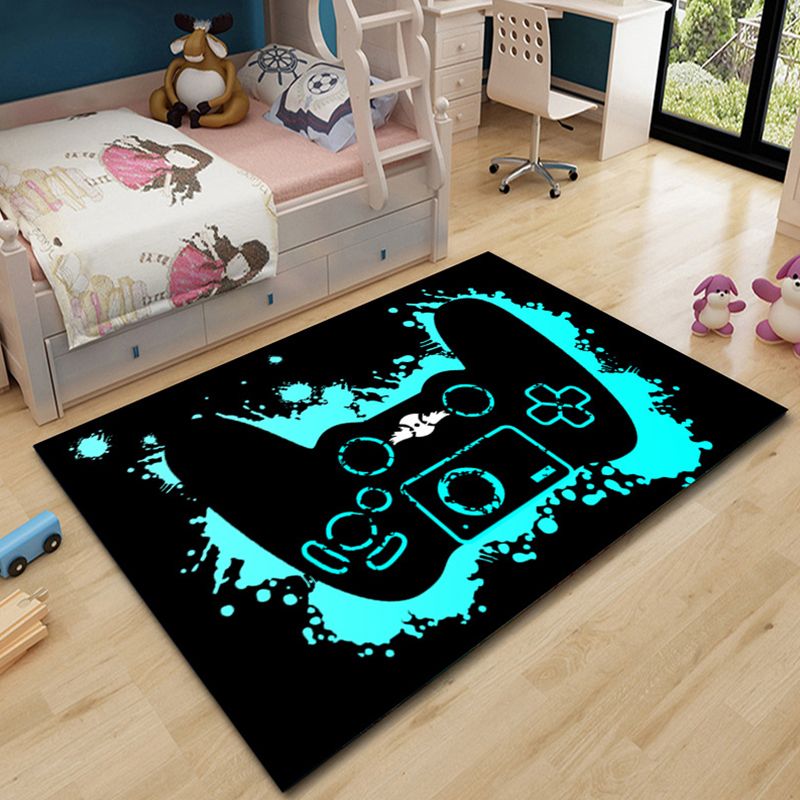 Black Polyester Carpet Leisure Game Pad Pattern Area Rug Stain Resistant Carpet for Home Decor