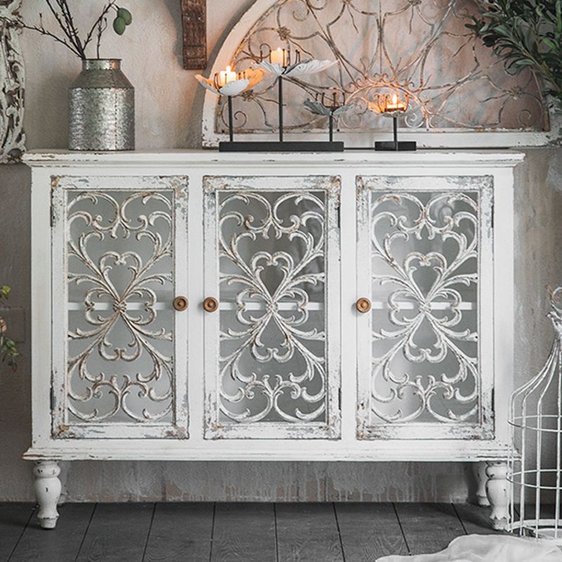 Traditional Solid Wood Display Stand Glass Doors Hutch Cabinet with Doors