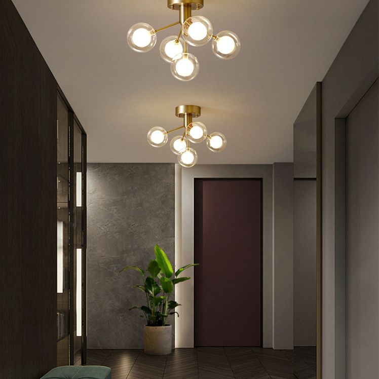Modo Lámpara de techo empotrada, moderna lámpara semi empotrada de vidrio transparente y esmerilado de 5 luces para pasillo