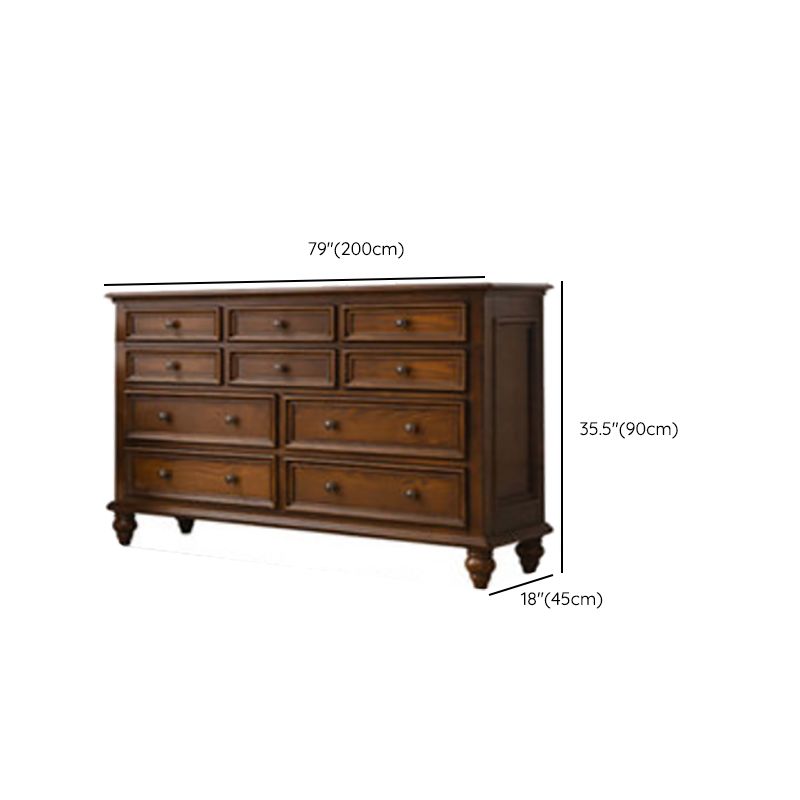 Solid Wood Storage Chest Dresser Brown Storage Chest with Drawers
