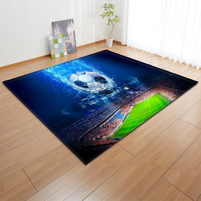 Green Modern Carpet Football Print Polyester Area Rug Stain Resistant Rug for Drawing Room