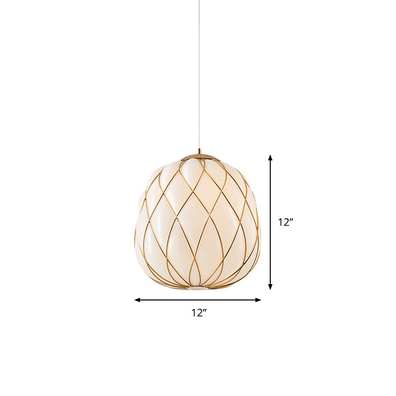 Wrapped White Glass Pendulum Light Modernism Gold 1 Head Ceiling Lamp for Bedroom