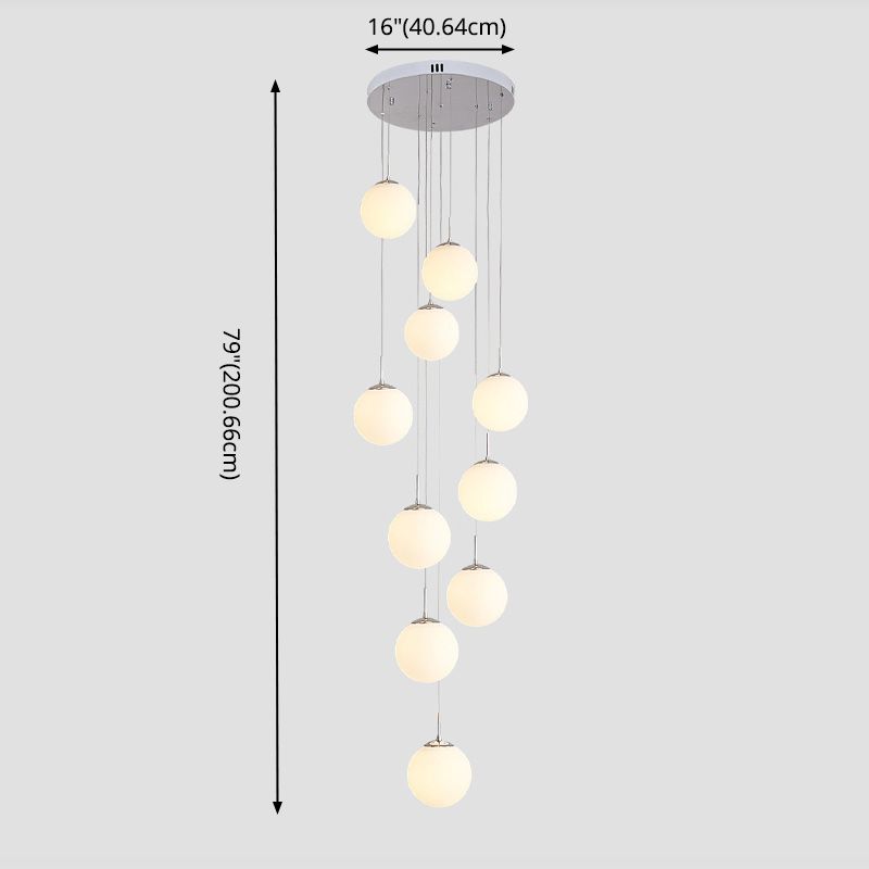Modern Ball Pendant Glass 10 Heads Multiple Hanging Ceiling Light for Spiral Stair