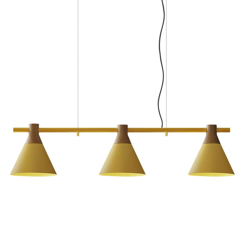 Adjustable Hanging Cord 3 Lights Island Pendant Lights Nordic Style Conical Metal Pendant in Wood