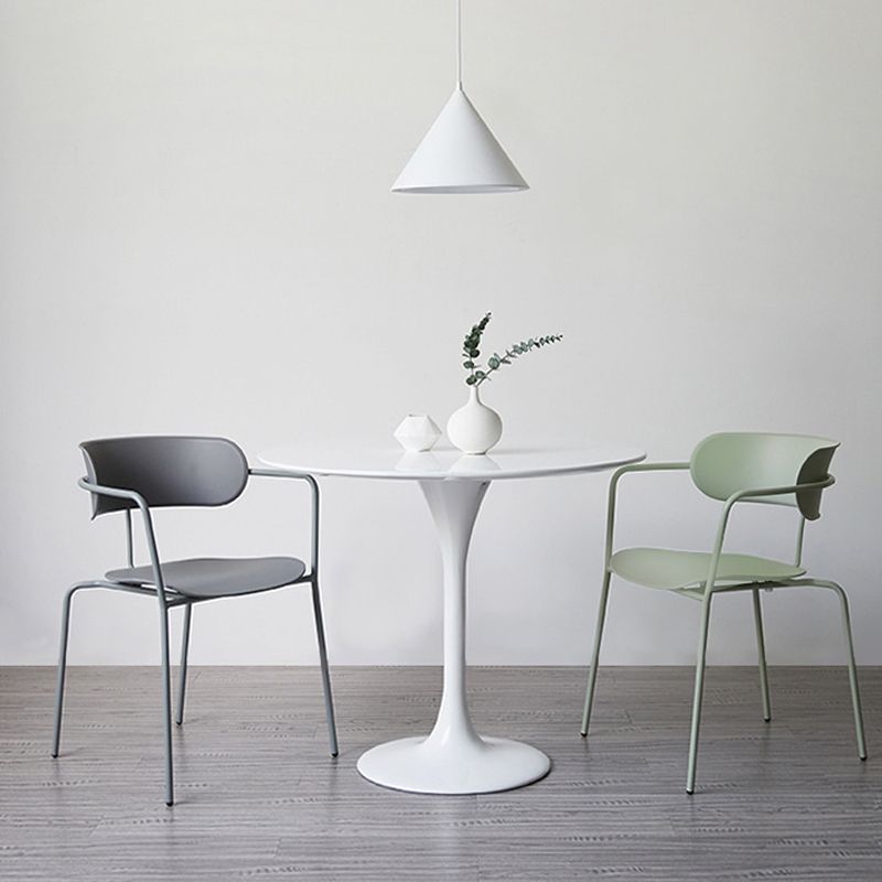 Contemporary Style Arm Chair Plastic Open Back Side Dining Chair with Metal Base