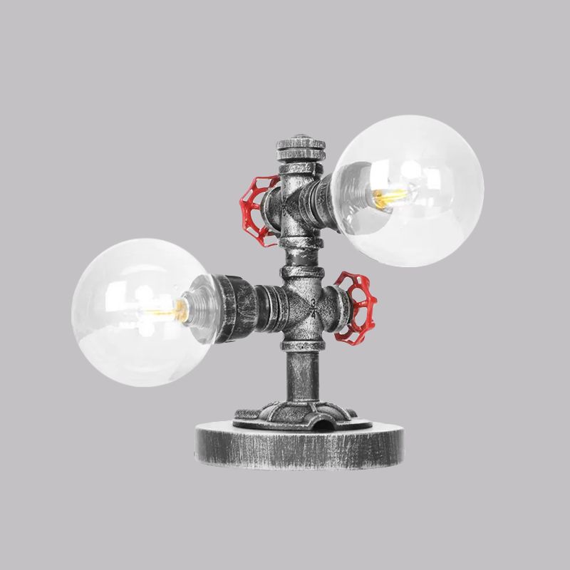Tarea de sombra de plata de plata/bronce antiguo Lámpara industrial de la sala de estar de 2 luces Clear/Amber Glass.