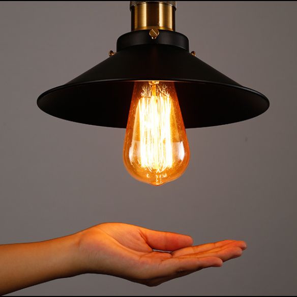 Semi Flush Anhänger leichter Vintage Style Hall Halbflush Mount Light mit Kegelmetallschatten in Schwarz