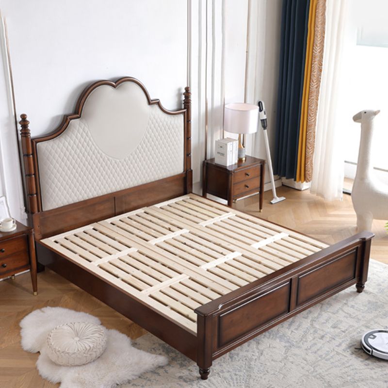 84.65 inch Wide Victorian Bed Frame Rubberwood Standard Bed with Upholstered Headboard
