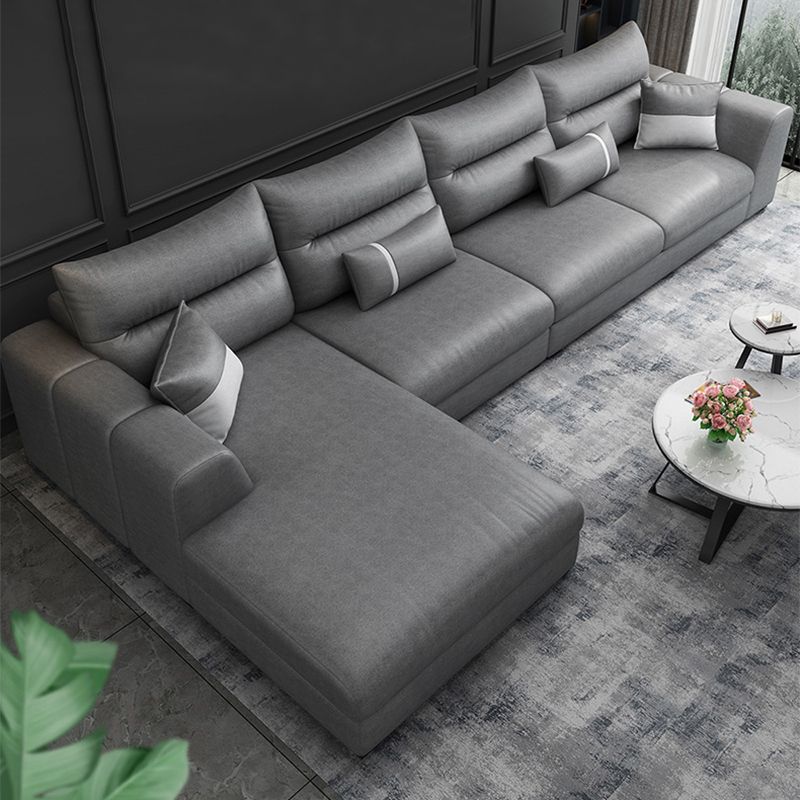 Faux Leather Sectional Stain-Resistant Square Arm Sectional with Pillowed Back Cushions