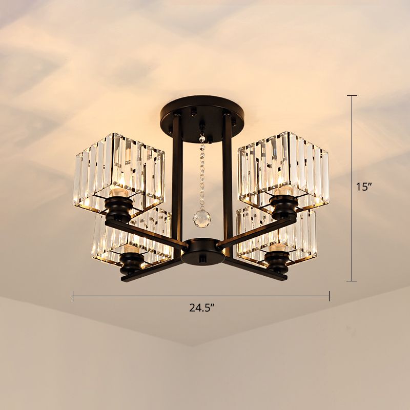 Square Semi Flush Leuchte zeitgenössische prismatische K9 -Deckenlampe Kristall Wohnzimmer