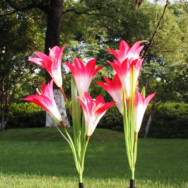 Contemporary Lily Bouquet Solar Ground Light Plastic 4 Bulbs Garden LED Stake Lighting
