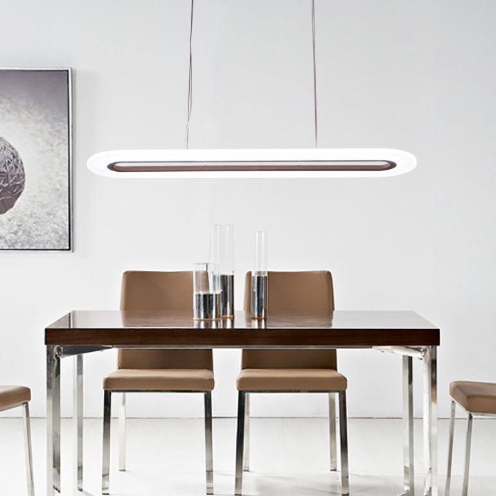 Modern Minimalist Oval Island Light Acrylic LED Strip Restaurant Pendant Lighting In White