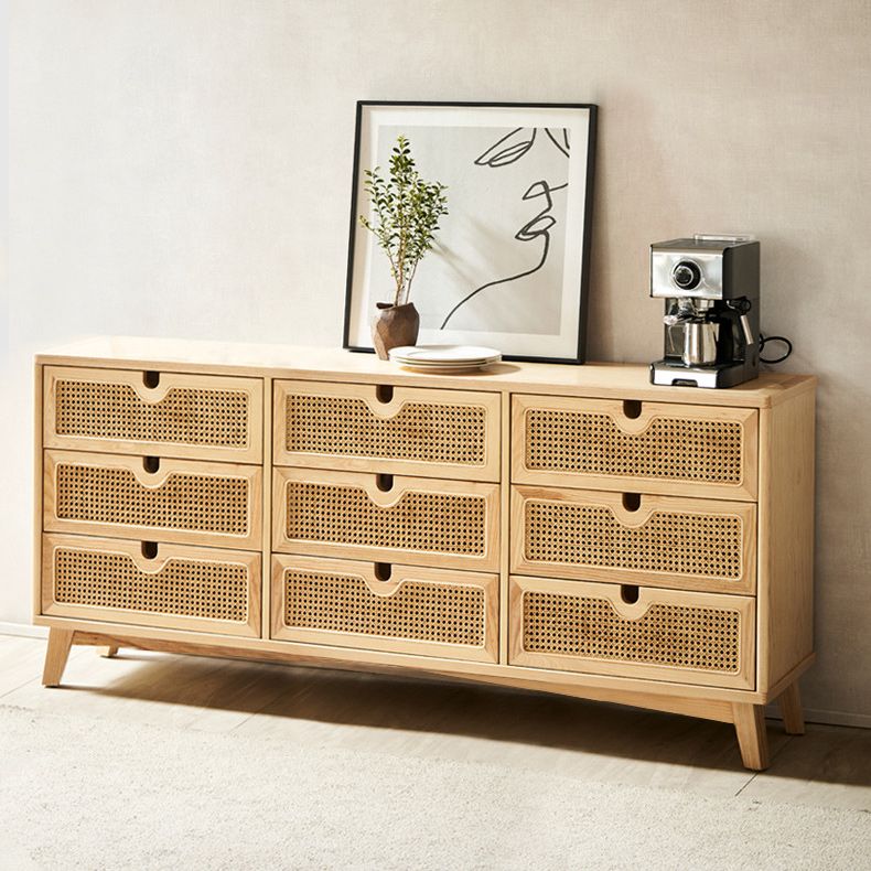 Modern Natural Accent Chest with Drawers and Solid Wood Straight Legs