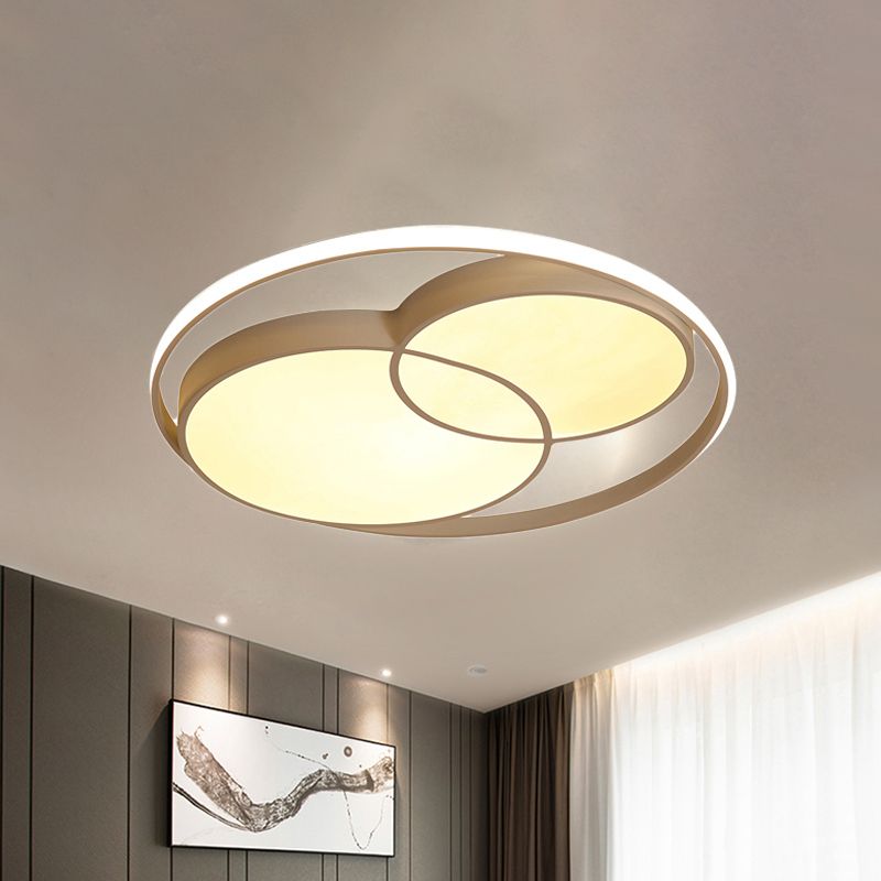 2 Crossed Circle Ceiling Flush Mount Modern Metal Black/White Integrated LED Bedroom Flush Mount Lighting in Warm/White