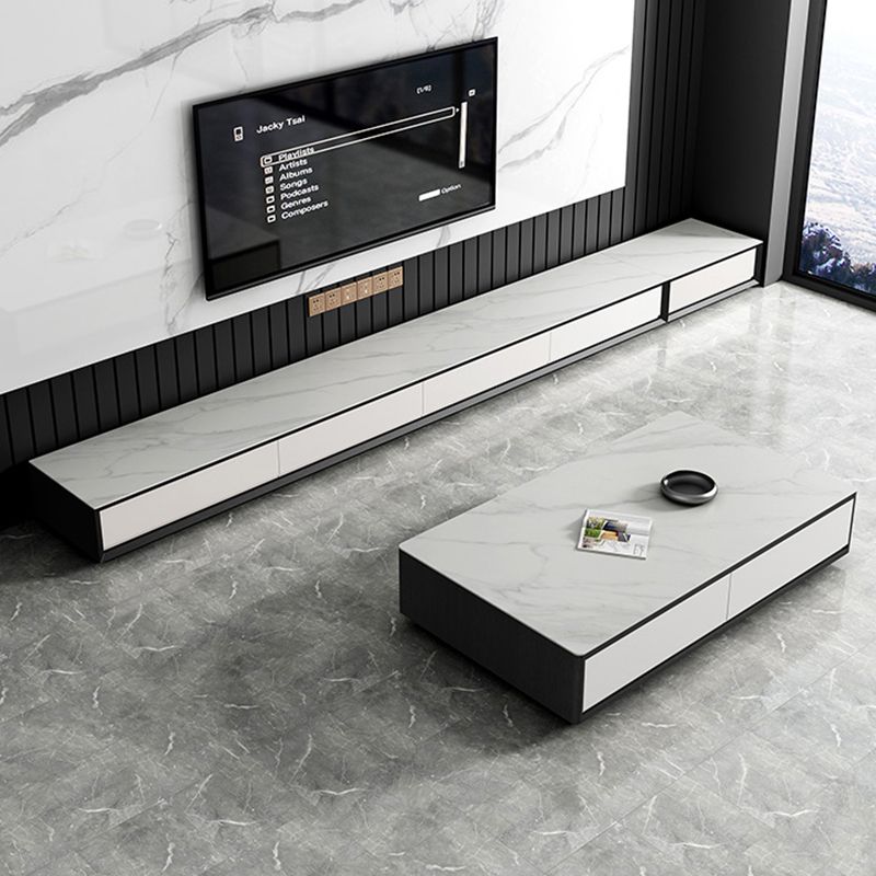 Contemporary TV Stand 13.7" Height TV Stand in White with Drawers