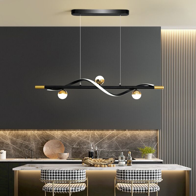Modern Style Linear Shape Island Lights Glass 3/4 Lights Pendant Light in Black