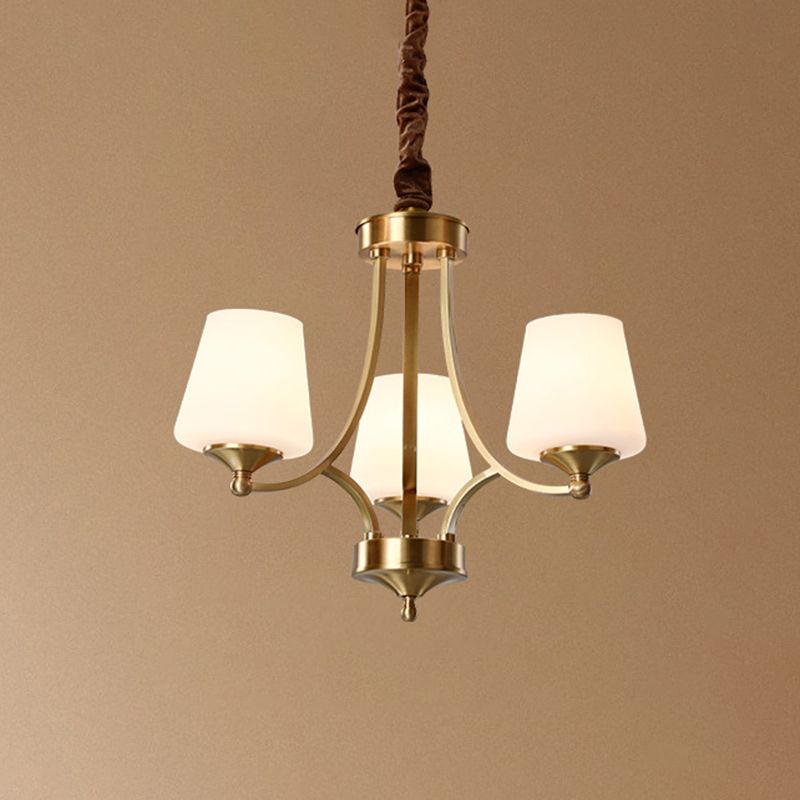 Conical Chandelier Light Fixture Traditional Frosted White Glass Pendant Lighting for Restaurant