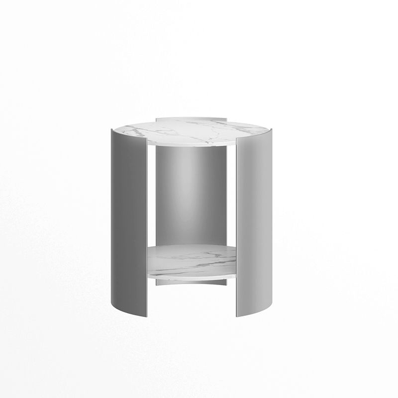 Modern Stone Round Side Table 19.69" Tall 3 Legs End Table with Storage