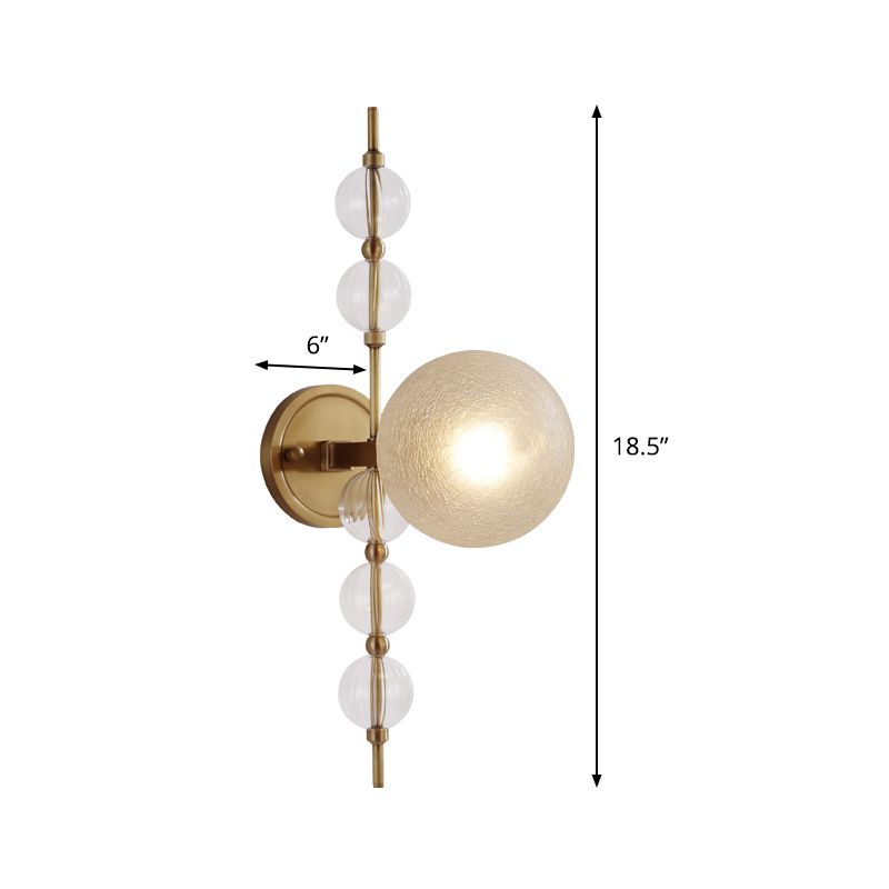 Crackle Glass Round Wall Lighting Modern 1 Bulb Sconce Light Fixture in Gold for Living Room
