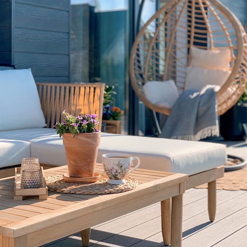 Aluminum/Wood Outdoor Patio Sofa Water Resistant Patio Sofa with Cushions