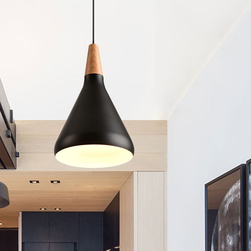 7"/11"/15" W Cone Dining Table Pendant Lighting Simple Style Metallic 1 Head Hanging Lamp with Adjustable Cord in Black/Grey/White