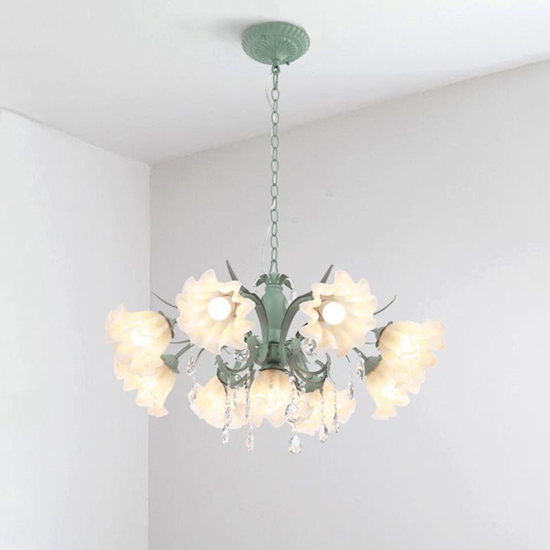 Ruffle Frost Glass Chandelier Light Korean Garden Dining Room Pendant Light Fixture