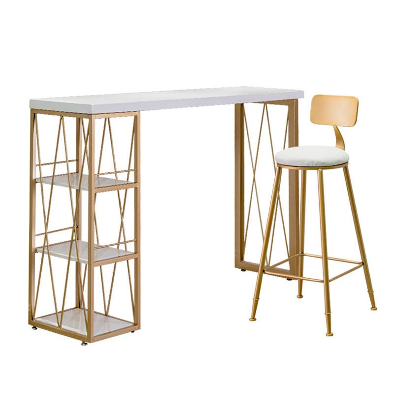 White Wood Bar Table Traditional Luxury Dining Table with Storage Shelves