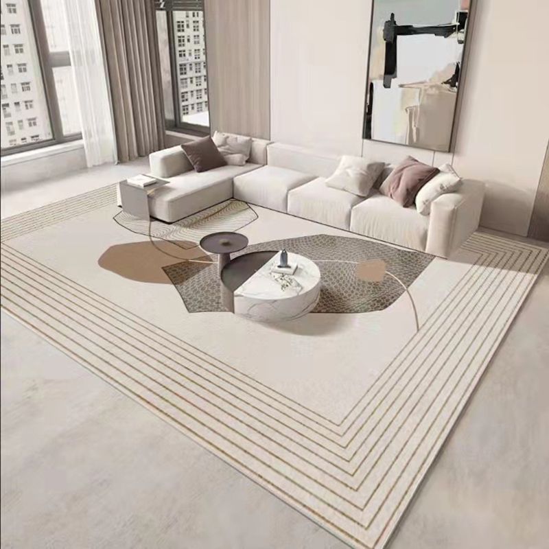 Light Grey Modern Rug Polyester Striped Area Rug Non-Slip Backing Rug for Living Room