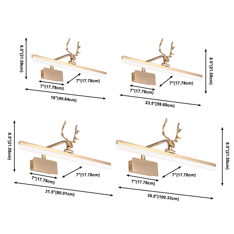 Metal Vanity Light with Antler Mid Century Modern Wall Mount Light in Gold