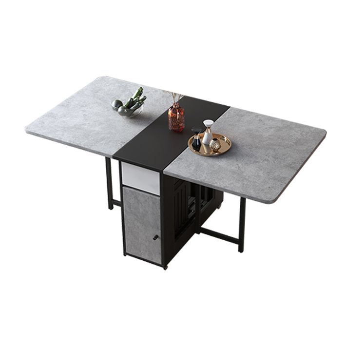 Rectangle Mid-Century Modern Table Black Metal Base Table for Home Kitchen Dinner