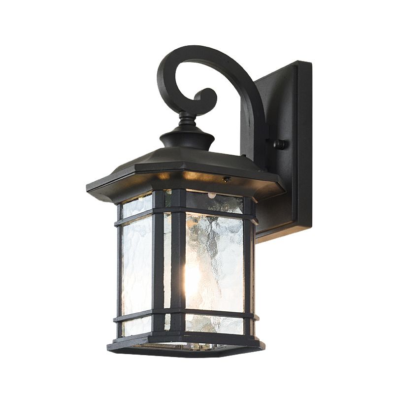 Bronze Curvy Arm Wall Lighting Countryside Clear Ripple Glass Single Head Outdoor Sconce