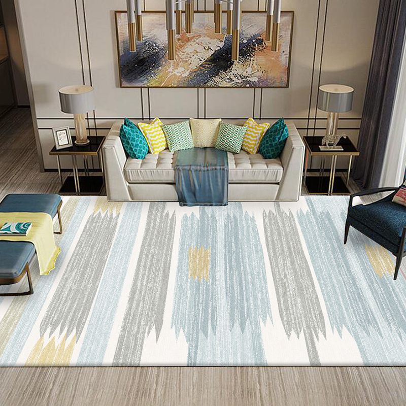 White Abstract Graphic Pattern Rug Polyester Rug Non-Slip Backing Rug for Home Decor