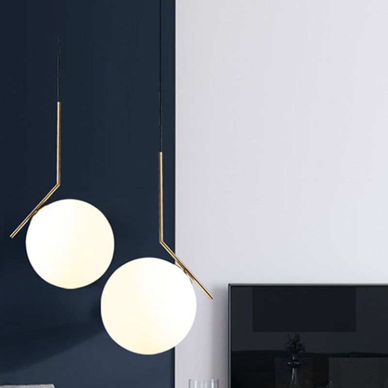 Colgante de forma de bola contemporánea de vidrio blanco 1 colgante de cabeza para comedor