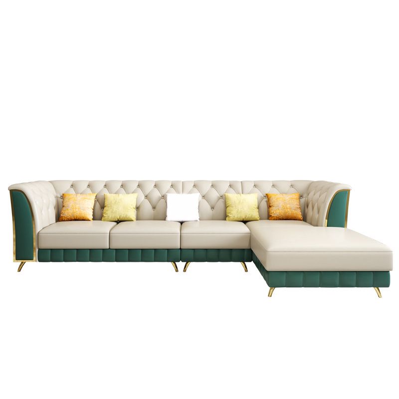 Tufted Flared Arm Sectional with Pillows Luxurious Faux Leather Sectional