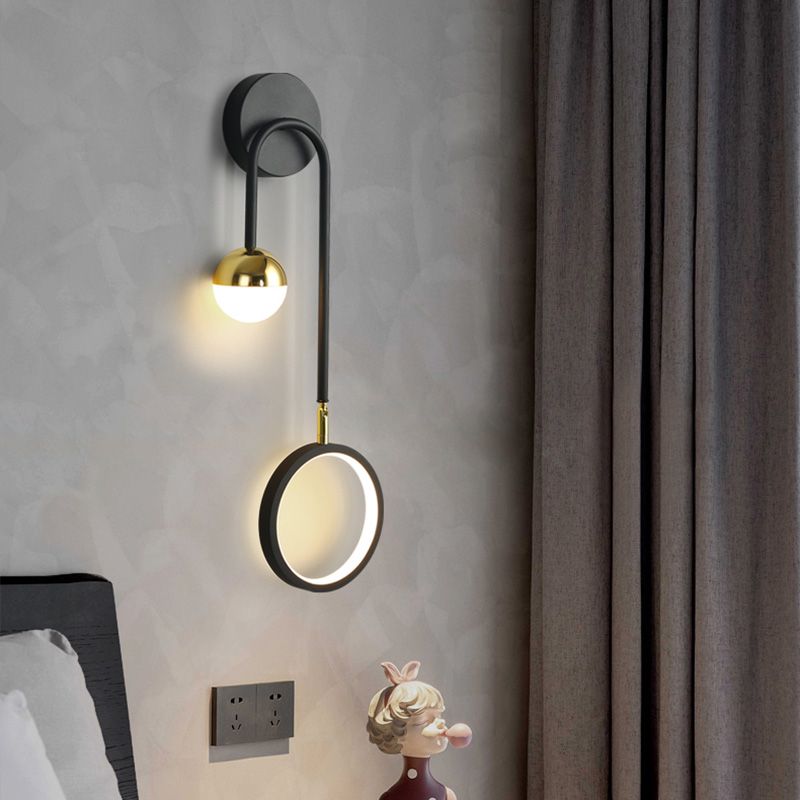 Black Metal LED Wall Lamp 2 Light Hanging Wall Sconce Lamp with Glass Globe and Acrylic Shade