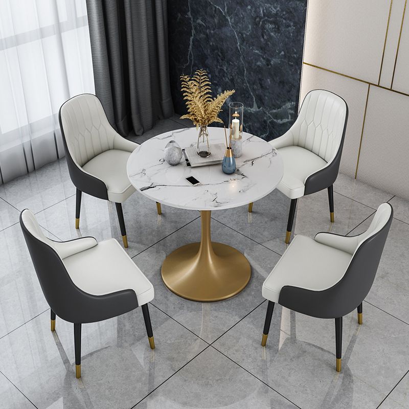 Glam Faux Marble Dining Table Set Round 1/2/4/5 Pieces Dining Set