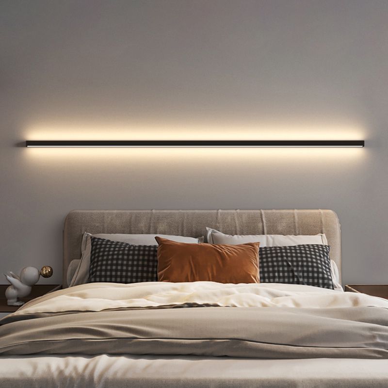 Metal Linear Shape Wall Light Modern Style 1-Light Wall Mounted Light in Black