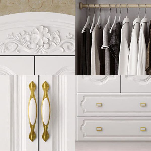 French Country Wardrobe Cabinet White Engineered Wood Wardrobe with 2 Drawers