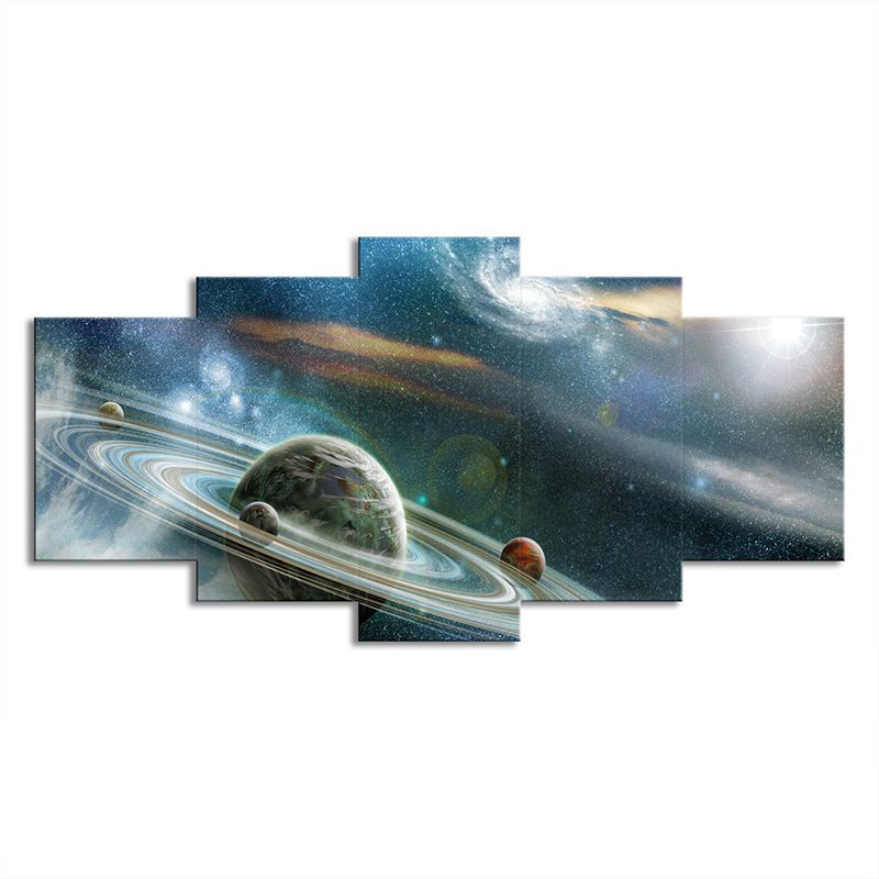 Outer Space Ringed Planet Canvas Science Fiction Multi-Piece Wall Art Print in Blue